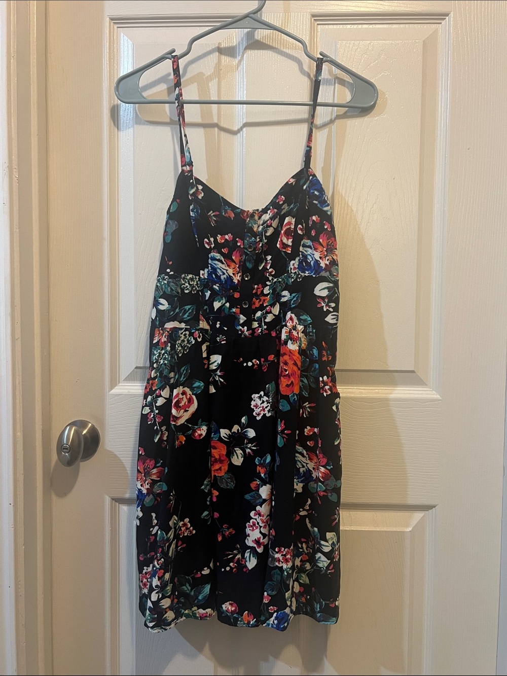 Express Black Floral Button-Front Dress with Multicolor Blooms
